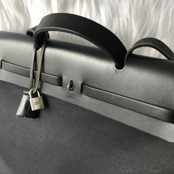Hermès Herbag 2 In 1 Black Leather and Canvas Shou - Picture 4 of 10